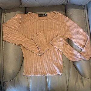 Uza & Sara Ribbed Long Sleeve Top in Pink